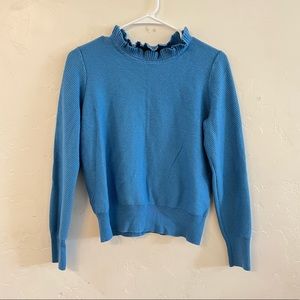 J. Crew Blue Ruffle Neck Pullover Sweater Small Style H7191